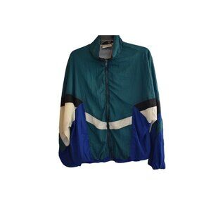 Women's Vintage 90's Color Block Green Blue Black Windbreaker Track Jacket L